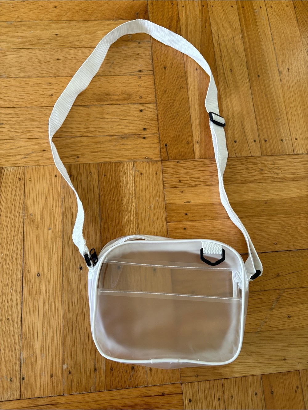 Clear Frosted PVC Crossbody Bag with White Trim